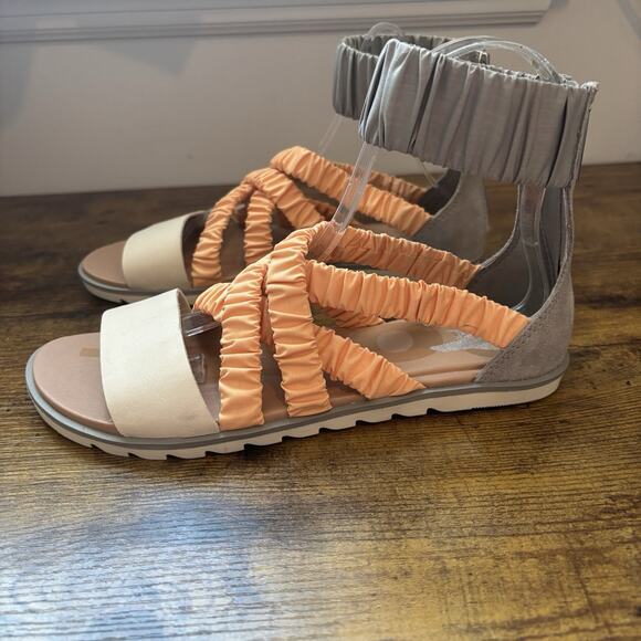 Sorel Womens Shoes 6 1/2 Gray And Orange Ella II Ankle Strap Sandal Back Zip - Picture 2 of 12